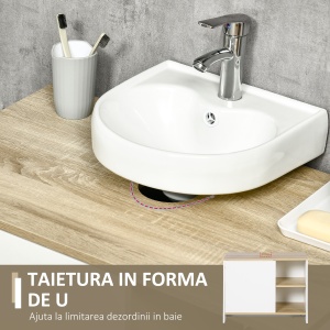 Dulap pentru lavoar pentru baie, 77x45x60cm, alb si culoarea lemnului - Img 4