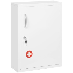Dulap pentru Medicamente cu 3 Polițe cu Încuietoare și 2 Chei de Siguranță, Dulap din Oțel pentru Medicamente, 40x15x53,5 cm, Alb