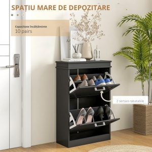 Dulap pentru Pantofi cu 2 Sertare pentru 10 Perechi de Pantofi, Mobilier cu Raft Reglabil, 54x24x82,5 cm, Negru - Img 4