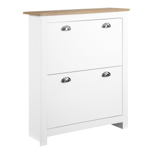 Dulap pentru Pantofi cu 2 Sertare pentru 12 Perechi de Încălțăminte, Dulap de Depozitare, 79x23x90,5 cm, Alb - Img 1