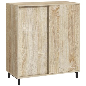 Dulap pentru Pantofi pe 4 Niveluri din PAL și Oțel cu Ușă Glisantă și Rafturi Reglabile, 80x40x93 cm, Lemn Natural - Img 1