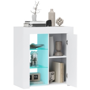 Dulap pentru Sufragerie cu Lumini LED, 3 Rafturi Deschise și un Dulăpior cu 2 Niveluri, 75x40,1x83 cm, Alb - Img 1