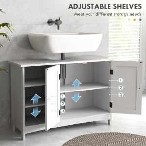 Dulap Rustic Alb pentru Sub Chiuveta – 2 Usi si Rafturi - Img 5
