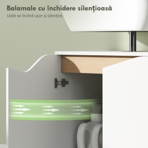 Dulap Sub Chiuvetă pentru Baie, Dulap Depozitare Baie cu Uși cu Închidere Silențioasă, pentru Lavoar fără Coloană, Alb - Img 6