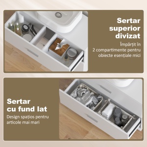 Dulap Sub Lavoar pentru Baie cu 2 Sertare, Dulap Modern și Economisitor de Spațiu pentru Lavoare Fără Piedestal, 80x30x60 cm, Alb - Img 6