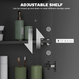 Dulap Suspendat de Baie cu 2 Uși cu Oglindă și 2 Rafturi Interne 60x15x75cm, Negru - Img 5