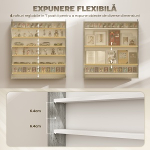 Dulap Tip Vitrină de Expoziție cu Rafturi Reglabile, Montată pe Perete, Negru - Img 4