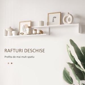 Dulap TV cu Polita Perete – Rafturi si Spatiu inchis, Alb/Maro - Img 6