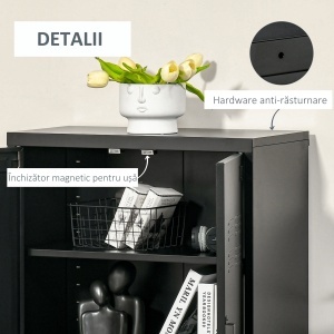 Dulapior Multifunctional cu 2 Usi Stil Industrial, Dulapior Metalic pentru Casa si Garaj - Gri - Img 6