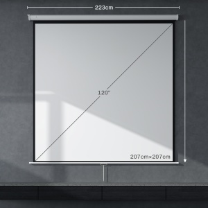 Ecran de Proiecție 120 Inch Format 1:1, Ecran Rulabil cu Unghi de 160° și Montare pe Tavan sau Perete, 223x8x223 cm, Alb - Img 3