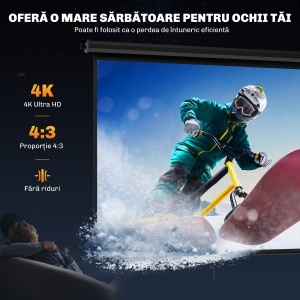 Ecran de Proiecție 84", Format 4:3, Unghi de 160° și Montare pe Tavan sau Perete, Negru - Img 4