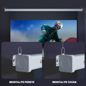 Ecran pentru Proiector 84 Inch cu Telecomandă, din PVC și Metal, 212x8x150 cm, Alb - Img 7
