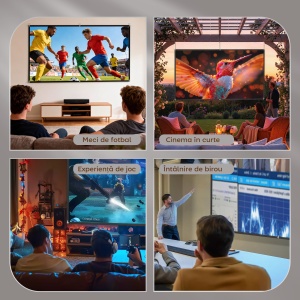 Ecran Proiector 100" 4K/8K HD Format 16:9, Reglabil Manual, Lavabil, Unghi Vizionare 160°, pentru Acasă, Cinema, Birou, Alb - Img 8