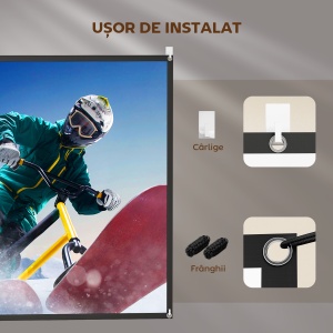 Ecran Proiector 120 Inch 4K/8K HD Format 16:9, Reglabil Manual, Lavabil, Unghi de Vizualizare 160°, pentru Acasă, Cinema, Birou, Alb - Img 7