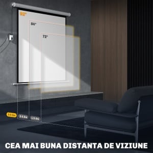 Ecran Proiector de 92 Inch cu Telecomandă, Pânză de Proiector Rulabilă din Plastic și Metal, 189,5x8x189,5 cm, Alb - Img 6