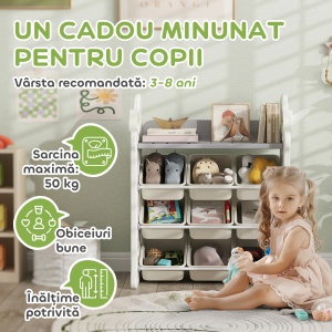 Etajeră pentru Copii, Organizator de Depozitare Jucării cu 4 Niveluri și 9 Coșuri, 77x42x94 cm, Crem Alb - Img 5