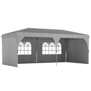 Foișor 3x6 m Pliabil Tip Pop-Up cu Înălțime Reglabilă, Pereți Laterali, Benzi Reflectorizante, Saci de Nisip, Geantă de Transport, UV50+, pentru Camping, Petreceri, Gri Deschis