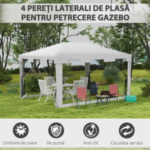 Foisor 4x3 m cu Plasa de Tantari si 2 Intrari, Foisor de Gradina din Metal si PE, Alb si Negru - Img 4