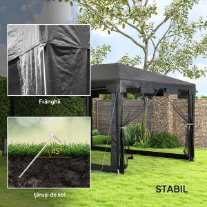 Foisor 4x3 m cu Plasa de Tantari si 2 Intrari, Foisor de Gradina din Metal si PE, Gri Inchis - Img 6