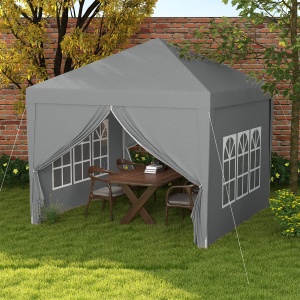Foișor de Exterior 3x3 m Pliabil cu 4 Panouri Laterale, din Oțel și Material Oxford, Gri Deschis - Img 2