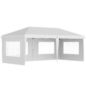 Foisor de gradina cu ferestre, inaltime reglabila cu pereti detasabili, 585x295x270cm alb - Img 1
