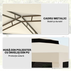 Foisor de Gradina cu Plasa de Tantari, Foisor 3x3 m cu Acoperis Dublu si Cadru din Metal, Bej - Img 5