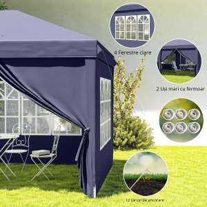 Foisor de gradina pliabil pentru exterior cu 6 panouri laterale, 585x295cm albastru - Img 3