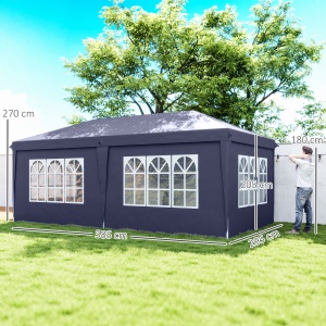 Foisor de gradina pliabil pentru exterior cu 6 panouri laterale, 585x295cm albastru - Img 8