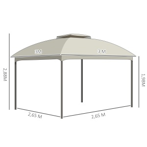 Foisor pentru gradina 3m x 3 m, Adapost copertina foisor exterior cu acoperis dublu cu plasa & draperii, Cadru din otel galvanizat pentru gradina, gazon, curtea din spate si punte - Img 3