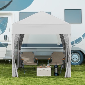Foisor Pliabil 2x2 m con 4 Pereti Detasabili, Foisor de Gradina cu Sac pentru Transport din Poliester si Otel, Alb - Img 8