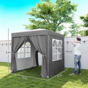 Foișor Pliabil 2x2 m Pop-Up cu 2 Uși, 2 Ferestre, 4 Pereți Detașabili, Foișor de Exterior cu Geantă de Transport din Oțel și Țesătură Oxford, pentru Grădină, Petreceri, Camping, Gri - Img 3
