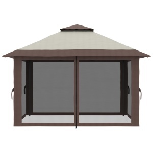 Foișor Pliabil Pop-Up 4x4 m cu Înălțime Reglabilă pe 3 Niveluri, Foișor de Exterior cu Plasă de Țânțari, Saci de Nisip, Geantă de Transport, UV50+, pentru Grădină, Camping, Petreceri, Bej - Img 9