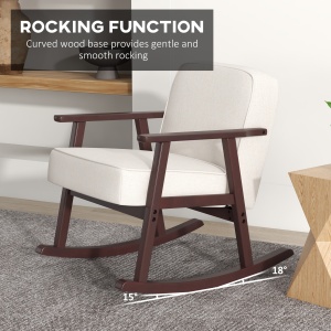 Fotoliu Balansoar pentru Interior din Material Efect In si Lemn cu Cotiere si Perne, 66x78x76 cm, Bej si Maro - Img 6