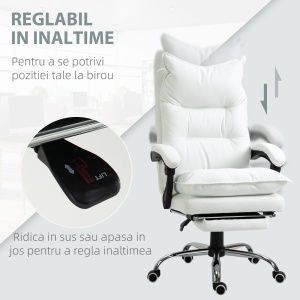 Fotoliu de Birou din Piele ecologica Alb Ajustabil Rabatabil la 155° Suport pentru picioare - Img 4