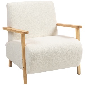 Fotoliu de Living din Material Sherpa și Lemn Stil Nordic, Crem