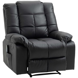 Fotoliu de Relaxare cu Masaj din Piele Artificiala, Fotoliu Ergonomic cu 8 Puncte de Masaj si Rabatabil 165°, Gri - Img 1