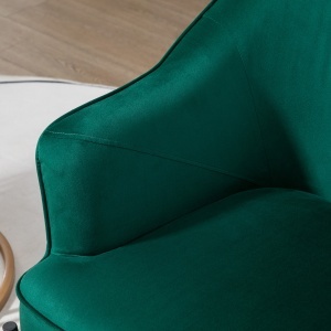 Fotoliu dormitor din material textil cu efect catifea cu picioare din otel auriu, 62x69x75 cm, verde - Img 9
