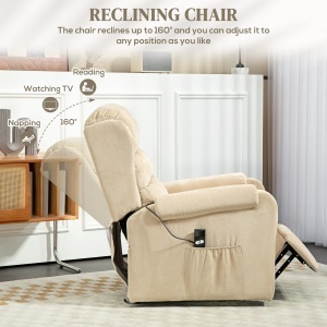 Fotoliu Electric Ridicător 160° din Material Textil cu Telecomandă și Suport pentru Picioare, 85x88x109 cm, Crem - Img 5