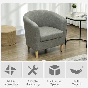 Fotoliu Modern, Scaun Accent Tapițat cu Picioare din Lemn, Scaun din Material Textil, 74x63x73 cm, Gri - Img 6