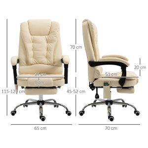 Fotoliu pentru Masaj Pivotant si Ergonomic cu Inaltime Reglabila cu 6 Puncte de Vibratie, 65x160x104 cm, Crem - Img 3