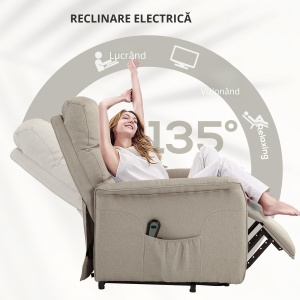Fotoliu Rabatabil Electric – Bej, Cu Taburet & Telecomanda - Img 7