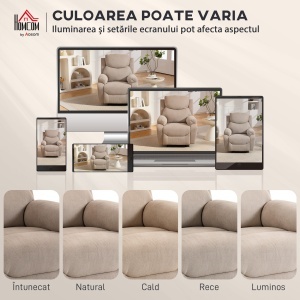 Fotoliu Rabatabil Manual cu Pernă Groasă, Suport pentru Picioare, 85x93x105cm, Bej - Img 7