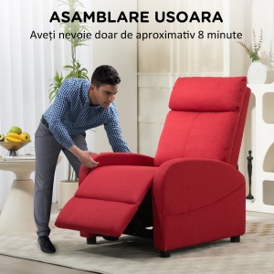 Fotoliu Rabatabil Manual cu Suport pentru Picioare din Material Textil cu Efect de In, 69x85x100 cm, Roșu Vin - Img 6