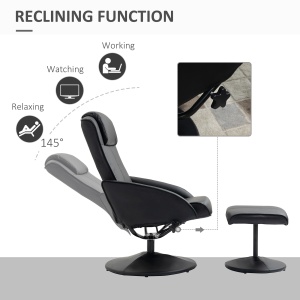 Fotoliu reclinabil de relaxare cu otoman pentru picioare si tapiterie din piele artificiala, 71x78x101cm, negru - Img 4