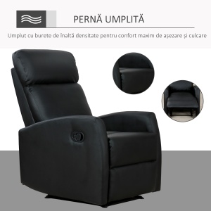 Fotoliu Relax Rabatabil Ergonomic Piele Sintetica 65 × 92 × 100cm, Negru - Img 5