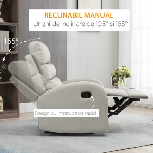Fotoliu Relaxant din PU cu Suport pentru Picioare – Gri - Img 6