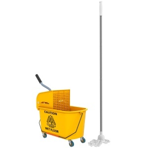 Găleată de spălat pardoseli 20L cu mop, storcător, roți și mâner Galben