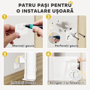 Gard Extensibil pentru Câini 0-140x86.5cm cu Blocare Automată Alb - Img 6