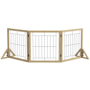 Gard pliabil pentru câini cu 3 panouri și picioare triunghiulare, 210x70 cm, lemn natural - Img 1