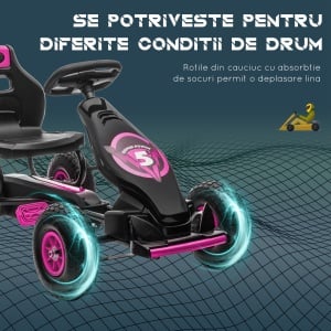 Go Kart a Pedali per Bambini 5-12 Anni Sedile Regolabile Ruote in Gomma - Img 6